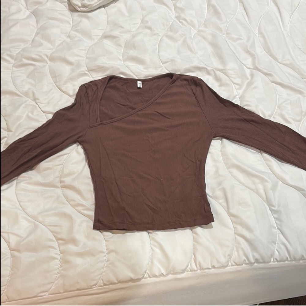 Brown long sleeve asymmetrical Women's Top